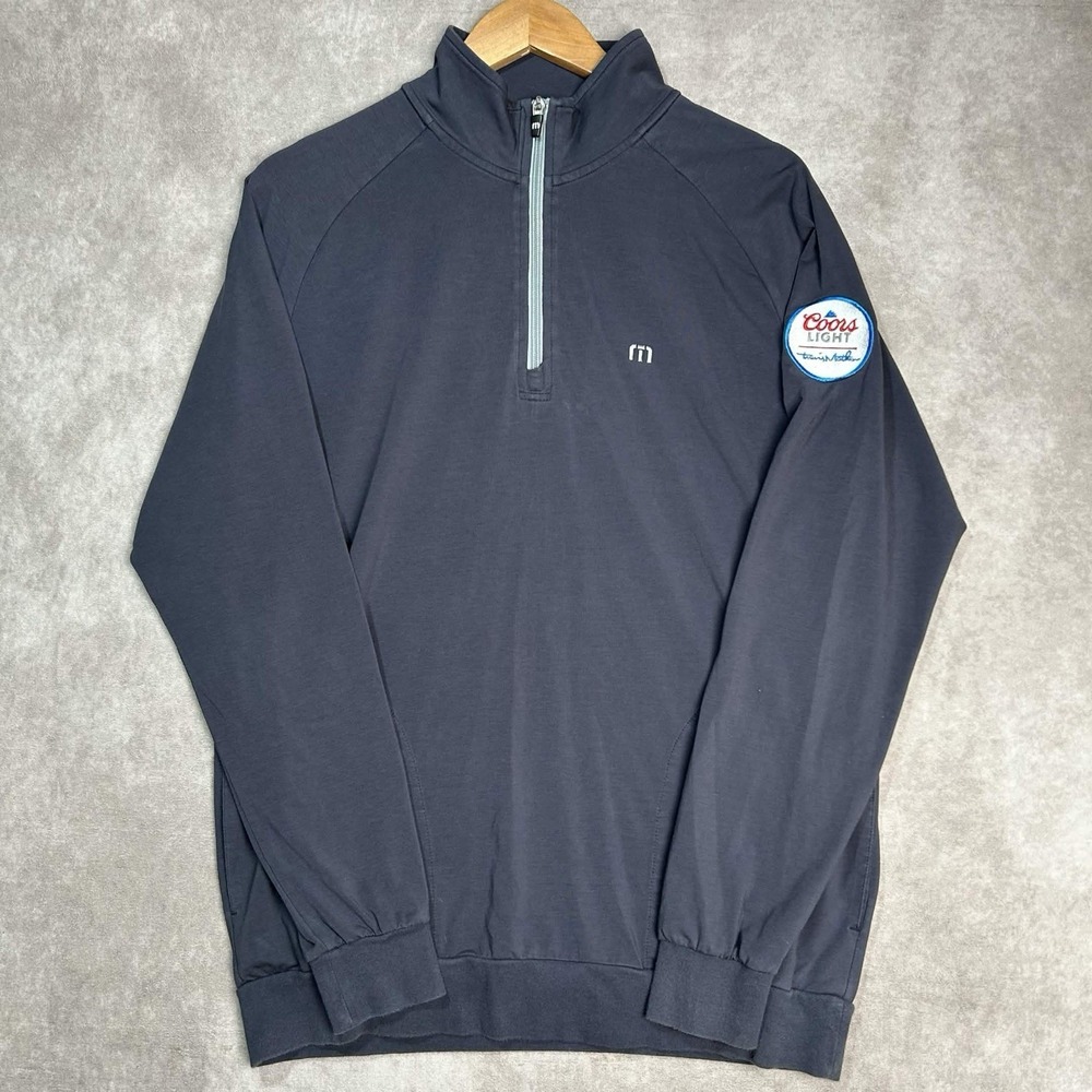 Travis Mathew Sweater Mens Large L Navy Pullover 1/4 Zip Coors Light Patch